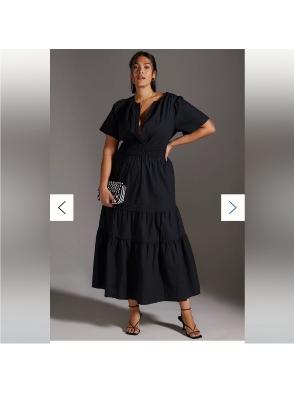 Anthropologie Black Smocked-Waist Tiered Maxi Dress